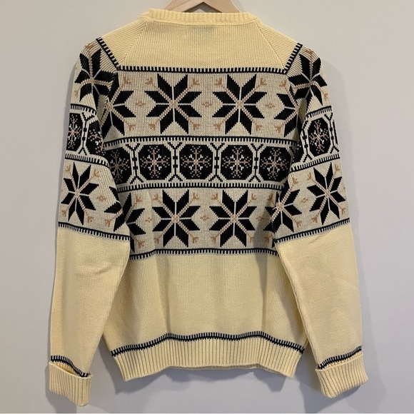 Fair Isle Fisherman Knit Crew Sweater Warren Knit Wool Blend Vintage Cream Navy - Picture 7 of 7